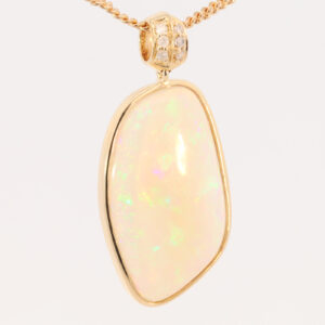 Yellow Gold Blue Green Yellow Orange Crystal Opal and Diamond Pendant