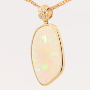 Yellow Gold Blue Green Yellow Orange Crystal Opal and Diamond Pendant