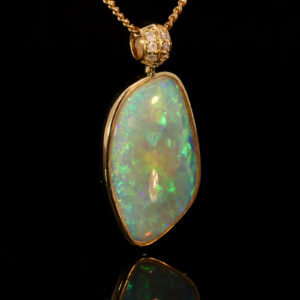 Yellow Gold Blue Green Yellow Orange Crystal Opal and Diamond Pendant