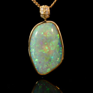 Yellow Gold Blue Green Yellow Orange Crystal Opal and Diamond Pendant