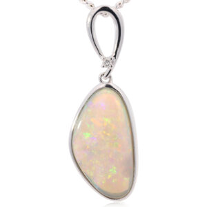 White Gold Blue Green Yellow Orange Solid Australian Crystal Opal Pendant Necklace