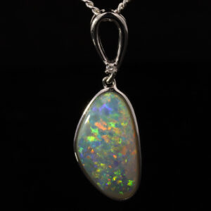 White Gold Blue Green Yellow Orange Crystal Opal Pendant