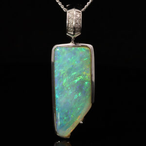 White Gold Blue Green Yellow Orange Crystal Opal and Diamond Pendant