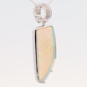 White Gold Blue Green Yellow Orange Crystal Opal and Diamond Pendant