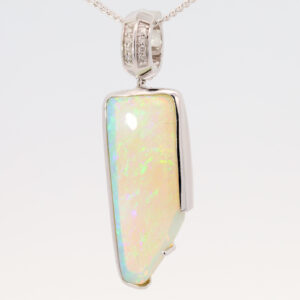 White Gold Blue Green Yellow Orange Crystal Opal and Diamond Pendant