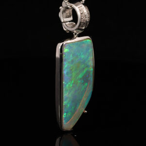 White Gold Blue Green Yellow Orange Crystal Opal and Diamond Pendant