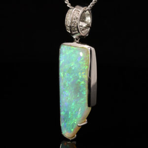 White Gold Blue Green Yellow Orange Crystal Opal and Diamond Pendant