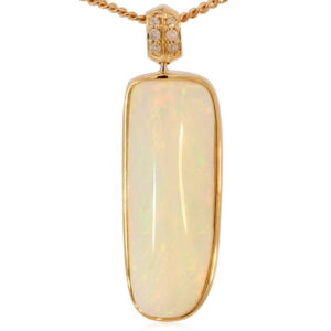 Yellow Gold Blue Green Yellow Orange Solid Australian Crystal Opal Diamond Pendant Necklace