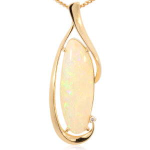 Yellow Gold Blue Green Yellow Orange Red Solid Australian Crystal Opal and Diamond Pendant Necklace