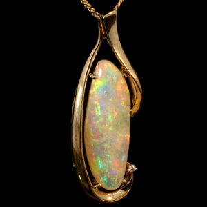 Yellow Gold Blue Green Yellow Orange Red Crystal Opal Pendant