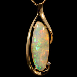 Yellow Gold Blue Green Yellow Orange Red Crystal Opal Pendant