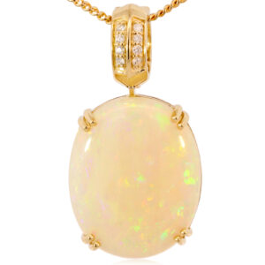 Yellow Gold Blue Green Yellow Orange Red Crystal Opal and Diamond Pendant