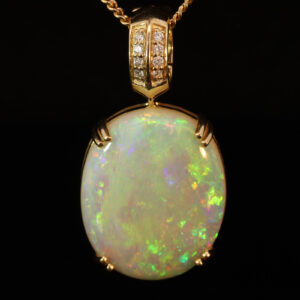 Yellow Gold Blue Green Yellow Orange Red Crystal Opal and Diamond Pendant