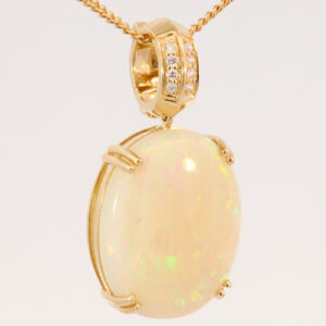 Yellow Gold Blue Green Yellow Orange Red Crystal Opal and Diamond Pendant