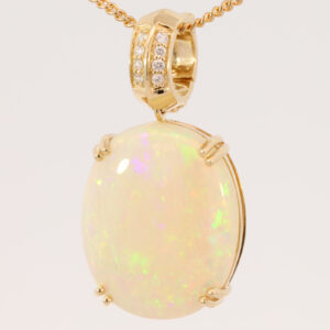 Yellow Gold Blue Green Yellow Orange Red Crystal Opal and Diamond Pendant