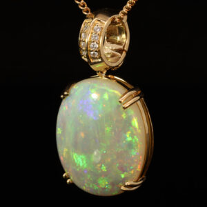 Yellow Gold Blue Green Yellow Orange Red Crystal Opal and Diamond Pendant