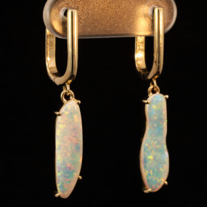 Yellow Gold Blue Green Yellow Orange Pink Solid Australian Crystal Opal Earrings