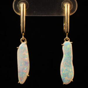 Yellow Gold Blue Green Yellow Orange Pink Solid Australian Crystal Opal Earrings