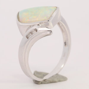 White Gold Blue Green Yellow Orange Solid Australian Crystal Opal and Diamond Engagement Ring