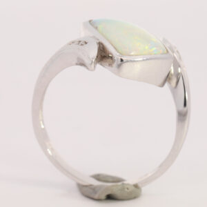 White Gold Blue Green Yellow Orange Solid Australian Crystal Opal and Diamond Engagement Ring