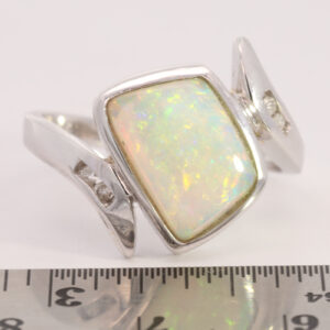 White Gold Blue Green Yellow Orange Solid Australian Crystal Opal and Diamond Engagement Ring