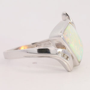 White Gold Blue Green Yellow Orange Solid Australian Crystal Opal and Diamond Engagement Ring