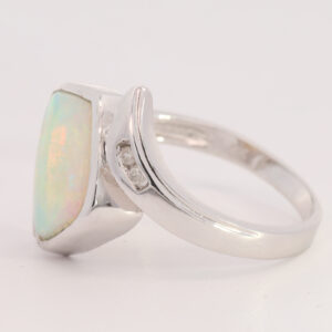 White Gold Blue Green Yellow Orange Solid Australian Crystal Opal and Diamond Engagement Ring