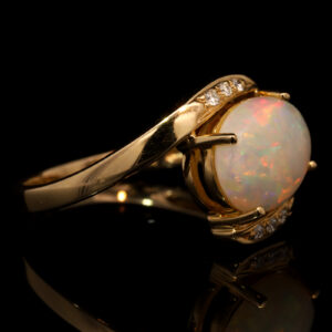 White Gold Blue Green Yellow Orange Solid Australian Crystal Opal and Diamond Engagement Ring