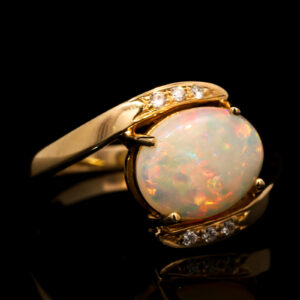 White Gold Blue Green Yellow Orange Solid Australian Crystal Opal and Diamond Engagement Ring