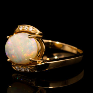 White Gold Blue Green Yellow Orange Solid Australian Crystal Opal and Diamond Engagement Ring