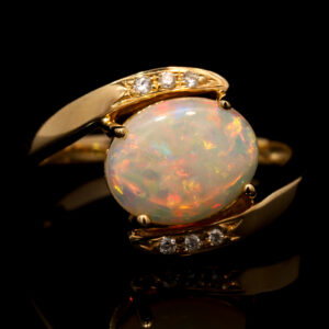 White Gold Blue Green Yellow Orange Solid Australian Crystal Opal and Diamond Engagement Ring