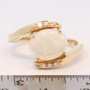 White Gold Blue Green Yellow Orange Solid Australian Crystal Opal and Diamond Engagement Ring