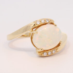 White Gold Blue Green Yellow Orange Solid Australian Crystal Opal and Diamond Engagement Ring