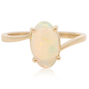 Yellow Gold Blue Green Yellow Orange Solid Australian Crystal Opal Engagement Ring