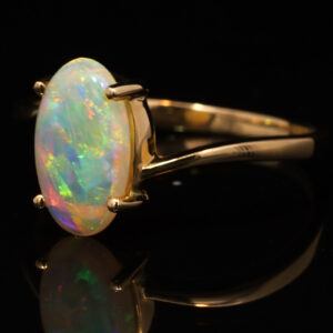 Yellow Gold Blue Green Yellow Orange Solid Australian Crystal Opal Engagement Ring