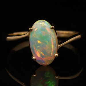 Yellow Gold Blue Green Yellow Orange Solid Australian Crystal Opal Engagement Ring