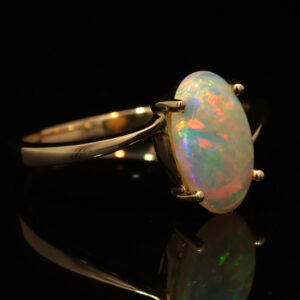 Yellow Gold Blue Green Yellow Orange Solid Australian Crystal Opal Engagement Ring