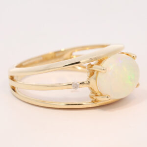 Yellow Gold Blue Green Yellow Orange Solid Australian Crystal Opal and Diamond Engagement Ring