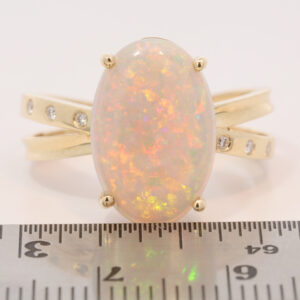 Yellow Gold Blue Green Yellow Orange Red Pink Solid Australian Crystal Opal and Diamond Engagement Ring