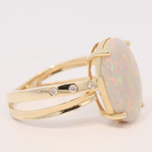 Yellow Gold Blue Green Yellow Orange Red Pink Solid Australian Crystal Opal and Diamond Engagement Ring