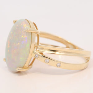 Yellow Gold Blue Green Yellow Orange Red Pink Solid Australian Crystal Opal and Diamond Engagement Ring