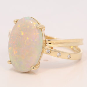 Yellow Gold Blue Green Yellow Orange Red Pink Solid Australian Crystal Opal and Diamond Engagement Ring