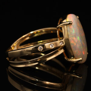 Yellow Gold Blue Green Yellow Orange Red Pink Solid Australian Crystal Opal and Diamond Engagement Ring