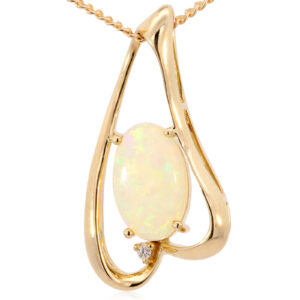 Yellow Gold Blue Green Yellow Orange Solid Australian Crystal Opal and Diamond Pendant Necklace