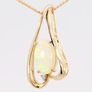 Yellow Gold Blue Green Yellow Orange Crystal Opal and Diamond Pendant