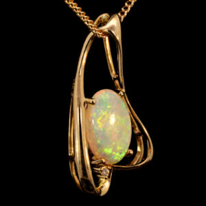 Yellow Gold Blue Green Yellow Orange Crystal Opal and Diamond Pendant