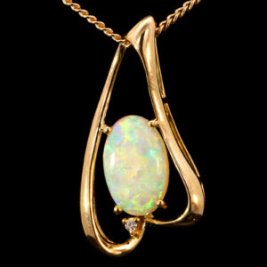 Yellow Gold Blue Green Yellow Orange Crystal Opal and Diamond Pendant