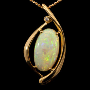 Yellow Gold Blue Green Yellow Orange Crystal Opal and Diamond Pendant