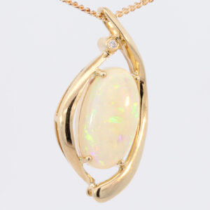 Yellow Gold Blue Green Yellow Orange Crystal Opal and Diamond Pendant