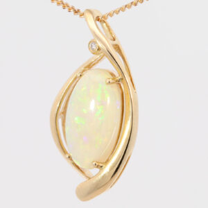 Yellow Gold Blue Green Yellow Orange Crystal Opal and Diamond Pendant